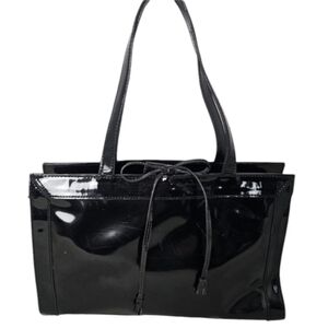 Liz Claiborne Black Patent Leather Tote Bag Glossy Shoulder Purse Organizer